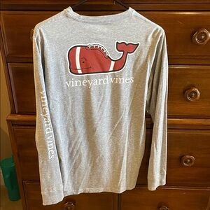 Vineyard Vines Gray Long Sleeve Shirt with Brown Football Whale Logo